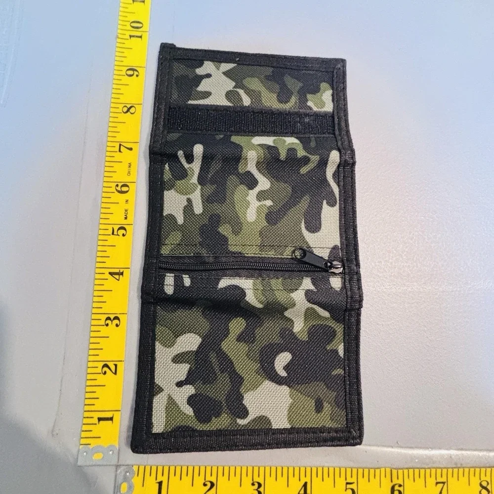 Camouflage Hook And Loop Tri-fold Wallet Zip ID Credit Card Keychain Men Boys